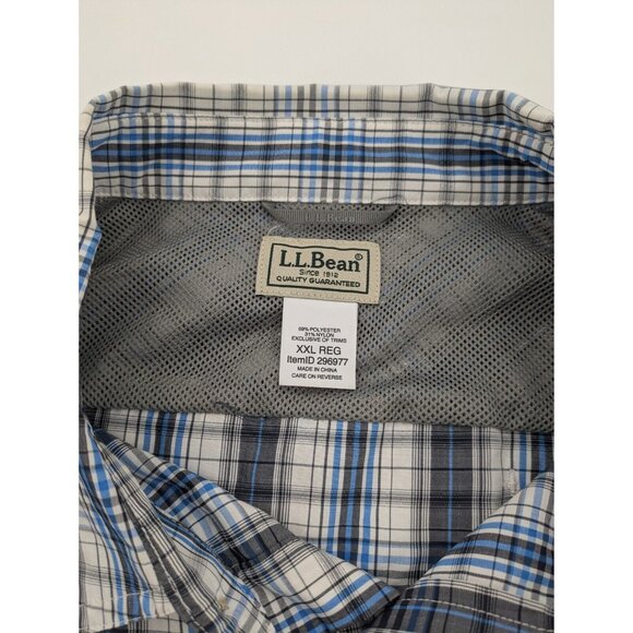 L.L. Bean Shirt Mens XXL Reg Blue Plaid Long Sleeve Button Up Fishing Vent - Picture 5 of 6